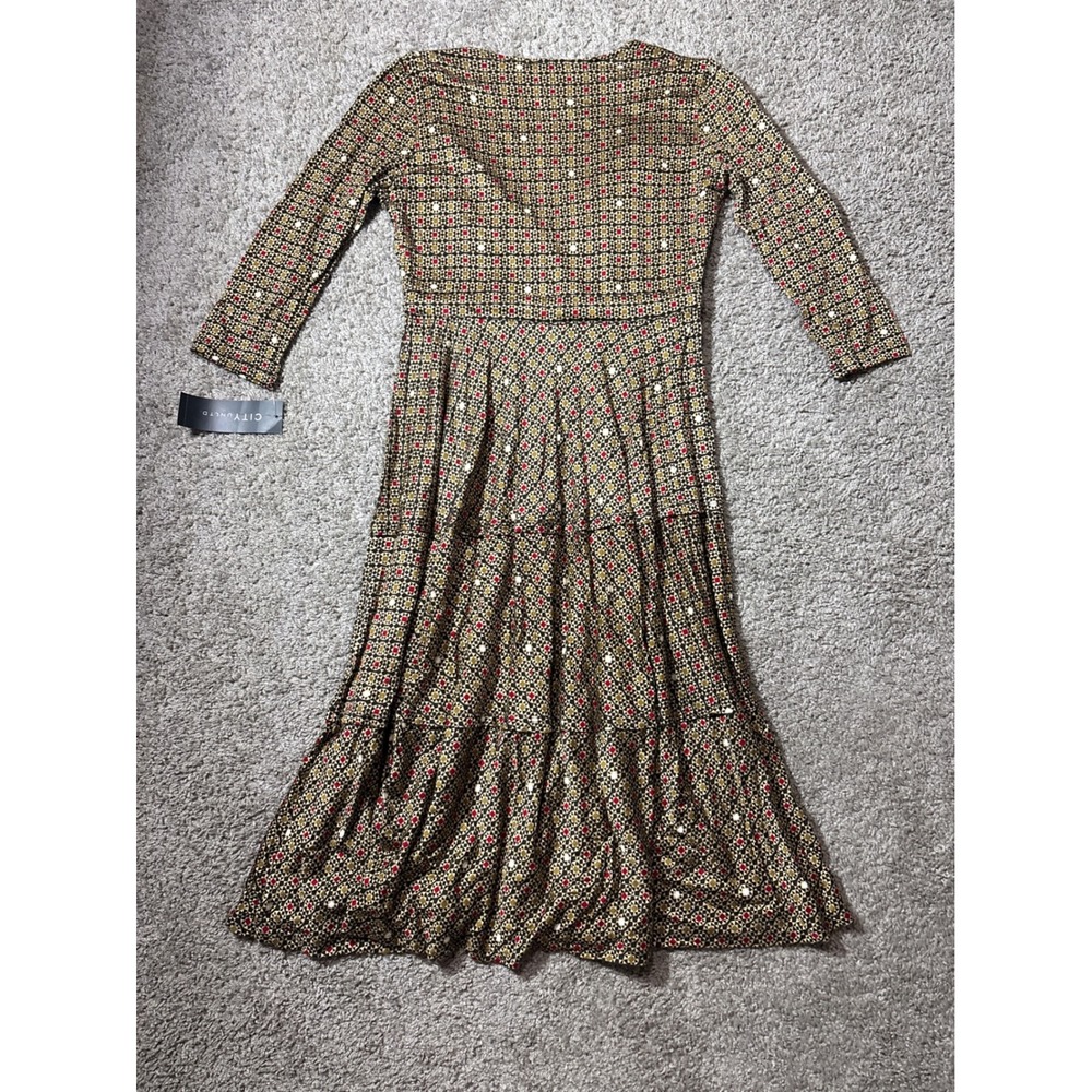 City Unltd Womens Geometric Print Faux Wrap Tiered Midi Dress Red Gold Small - Picture 6 of 7